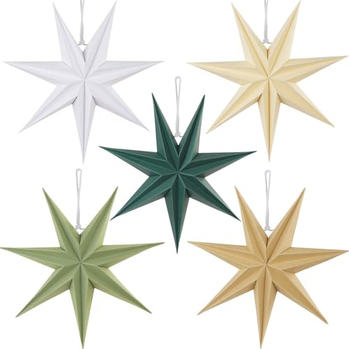 EASY JOY 5er Set Papiersterne 30cm Salbeigrün Faltstern Weihnachten Dekoration Dunkelgrün 9 Zacken Weiß Salbeigrün Faltsterne Party Deko für Weihnachtsdeko Hochzeit Geburtstag Tischdeko