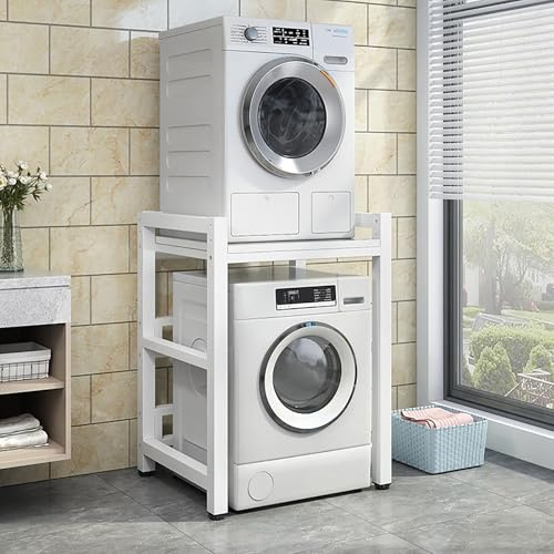 Estantería Lavadora, Mueble Para Lavadora Altura Ajustable, Estantería Para Encima Lavadora, Mueble Lavadora Y Secadora Vertical, Ajustable En Altura, Para Baño, Cocina Capacidad De Carga 350kg(White+