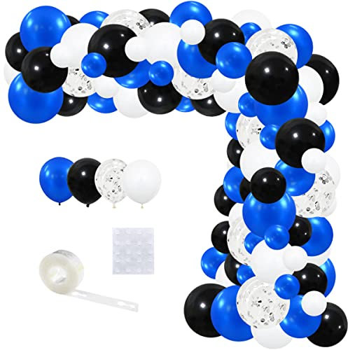 Kit d'arche de guirlande de ballons bleu roi noir et blanc - Ballons bleus métallisés argentés noirs et blancs pour jeunes hommes 20e, 30e, 40e, 50e anniversaire, remise de diplôme, retraite, fête