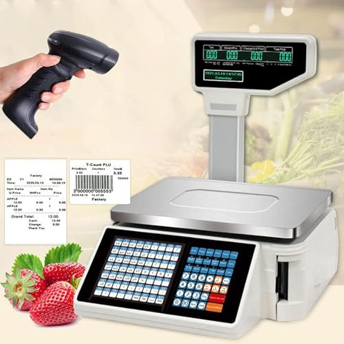 Räkna med dubbla displayer, kassavåg, etikettutskriftsvågar, prisberäkningsvåg, 30 kg digitala streckkodsvågar, med CashBox och skanning