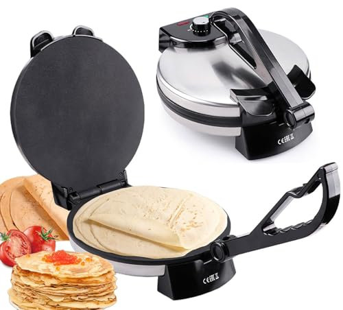 Chapati Maker eléctrico, Máquina eléctrica for hacer roti, máquina for hacer chapati antiadherente de 10 pulgadas, máquina for hacer crepes de 1800 W, prensa for hacer tortillas con mango extraíble, m