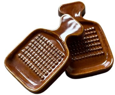 Juego de 2 ralladores de jengibre Wasabi fabricados en Japón (marrón Minoyaki)