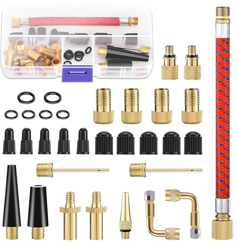 Yesimola 32 Stück Fahrradventil Adapter Set, Französisches Ventil Adapter mit Sortierbox,Luftpumpe Adapter Autoventil DV AV SV,mit Aufblasbarer Schlauch, für Kompressor Fahrradpumpe