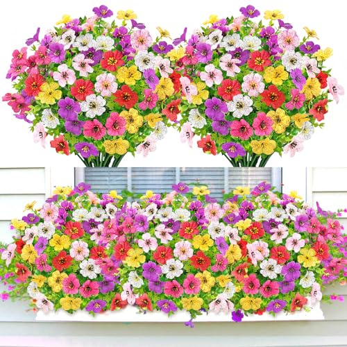 YSUVIN 6 Mazzi Di Fiori Artificiali Viola Bianco Giallo Chiaro Rosa Rosso, Fiori Finti In Plastica, Decorazioni Con Piante Artificiali, Adatti Per Interni, Esterni, Balconi E Giardini