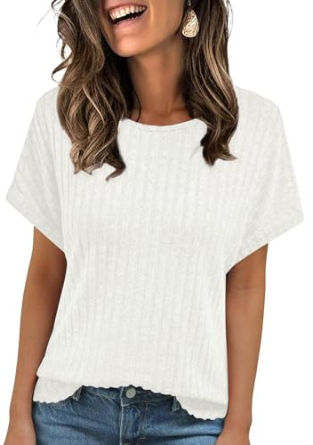 Haslike Pull d'été Ample pour Femme - Chemisier décontracté, Blanc, L