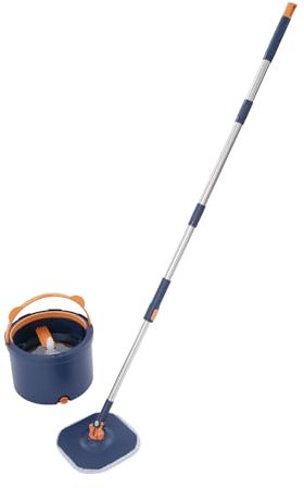 BAOCHADA Ensemble de serpillère avec seau, seau de nettoyage 2 en 1, avec balai plat avec 5 serpillères en microfibre, kit de balai à main et seau pour bois dur, carrelage, stratifié, marbre