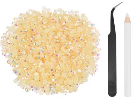sourcing map 2500 diamantes de imitación de resina con parte trasera plana, SS20 de 5 mm, gemas de brillo redondas a granel con herramientas de recogida para manualidades, vasos, tazas, ropa, champán