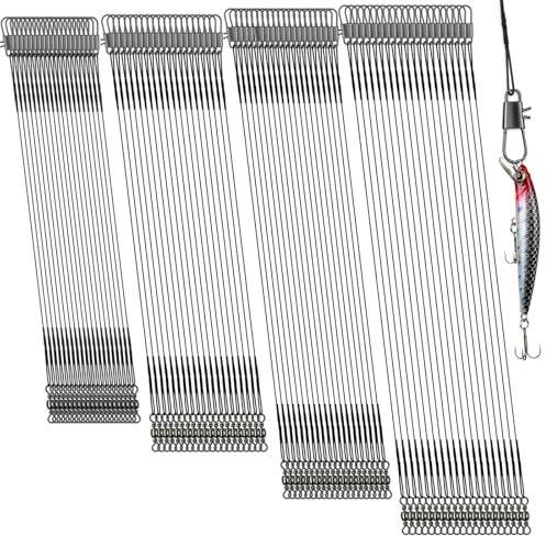 DONQL 80pcs Stainless Steel Wire Traces Pike Fishing, 4 Size 15/20/25/30 cm Anti-Bite Fishing Wire Trace Leaders(Black) with Rolling Swivels and Snaps for Bait Rigs Saltwater Freshwater