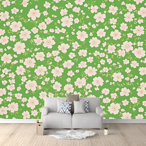 WHUOEUCO Papier Peint Panoramique Floral Rétro Vert 350x256 cm Moderne Papier Peint intissé pour Chambre Salon Chambre D'enfants Personnalisé Décoration Murale