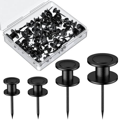 Uniclife 40 Pcs Chinchetas, Colgadores para Cuadros de Doble Cabeza, 4 Tamaños de Chinchetas para Pared, Clavos para Colgar Cuadros, Ganchos Largos ared Cuadros Marcos Fotos Tapices Decoración, Negro