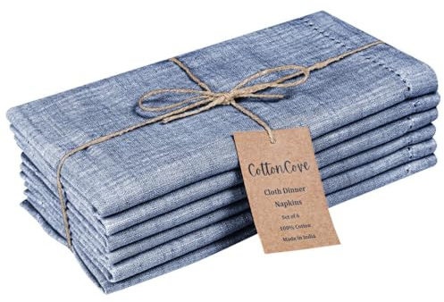CottonCove Cloth Dinner Napkins 100% Cotton Set of 6 - Soft Durable Washable - Ideal for Farmhouse Parties Wedding Christmas Easter - Perfect Everyday Use Table Cloth Napkins 46x46 cm Blue