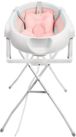 MUL-BOUTIQUE Baignoire pliable bébé -baignoire bebe avec un oreiller de bain,avec Vidange,Baignoire pliable avec support,Convient aux bébés de 0 à 36 mois (Rose)