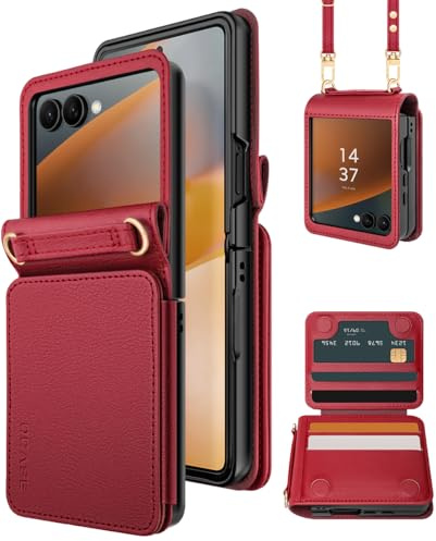 OCASE Coque Portefeuille pour Samsung Galaxy Z Flip 7 Rough Foncé | Housse Étui à Rabat en Cuir PU, Blocage RFID, Emplacements pour Cartes, Support Intégré, Protection Antichoc