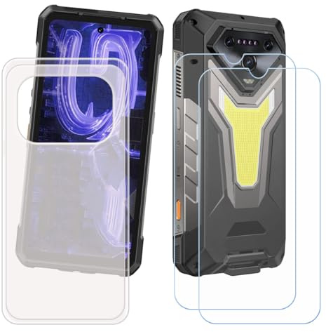 CongJiaLingXi Funda para Ulefone Armor 34+ (6.95) + Screen Protector, Translúcido Suave Silicona Caso + [2 Piezas] Cristal Templado Film Vidrio.