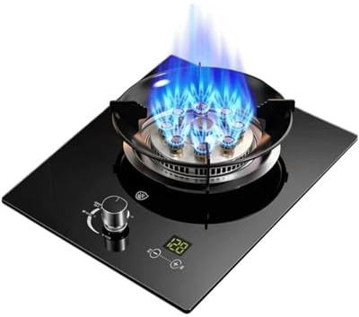 Cuisinière À Gaz Brûleur De 9,0 KW, Wok Haute Température Cavités Avec Minuterie 90 Minutes Et Verre Trempé Antidéflagrant, Dessus Table/double Usage Intégré(NG)