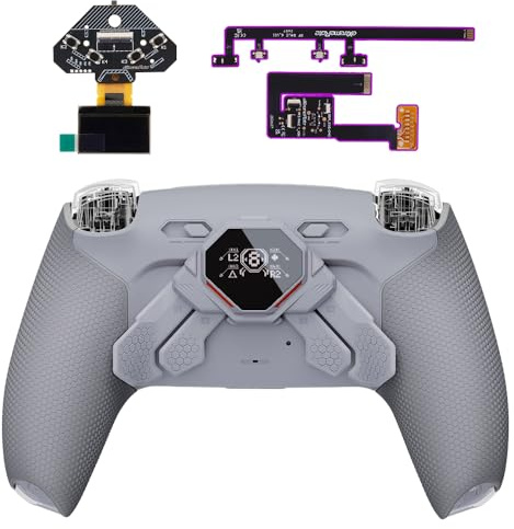eXtremeRate Spark Tasti Posteriori Kit per ps5 Controller BDM-030 040 050 060, Display OLED +Clicky Trigger Stop +Grip Ergonomici, 4 Palette Rimappabili Accessori per ps5 Joystick, Grigio Scuro