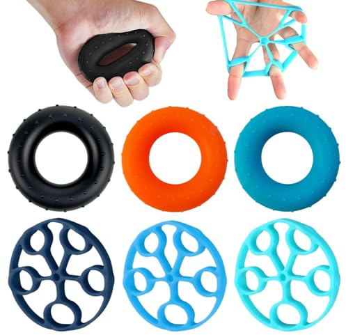 Ensemble 6 Pièces Reeducation Main, 3 Anneaux De Préhension + 3 Anneaux De Traction, Silicone Exerciceur De Doigts Pour Renforcer Les Doigts Et Les Avant-Bras, Soulagement L'anxiété