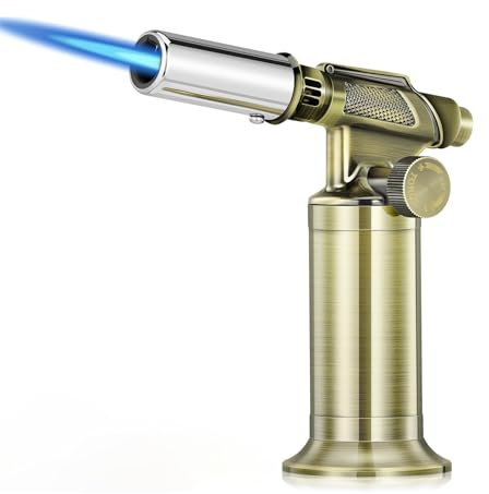Saker Professional Butane Torch - 1440°C Adjustable Kitchen Blow Torch with Piezo Ignition, Torch Lighter with Refillable & Stable Base for Cooking, Soldering, Crafts (Butane Not Included) (Yellow)