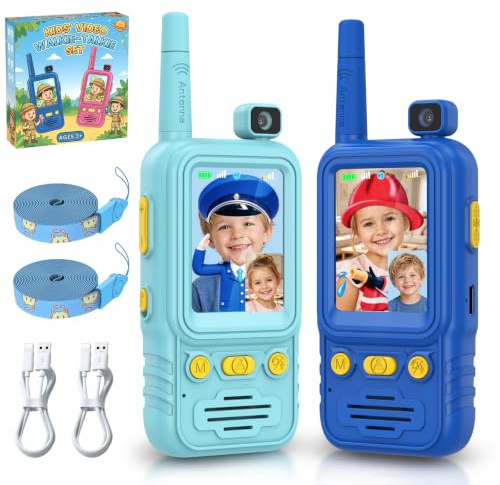 Talkie Walkie Vidéo Enfant 2-Lot: Jeu Interphone Vidéo Cadeau 4 à 10 Ans | Caméra 180° Écran 2 Pouces 4 Effets Vocaux Rechargeable Intérieur Extérieur Camping Voyage Randonnée pour Garçon Fille