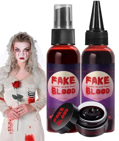 Konstblod 160 ml tvättbar bärbar konstgjord | Halloweenblodsmakeup för ansikte, kropp, kläder, snickande clown, utklädnad, semesterkostym, teatermakeup