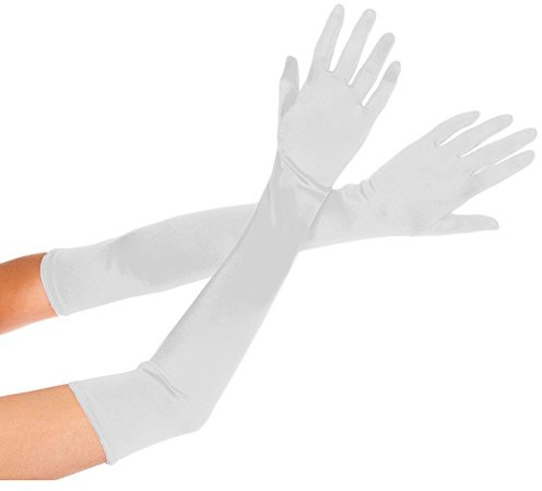 Deceny CB Long Satin Gloves for Women Evening Party Gloves Formal Bridal Gloves (Plus size, White)