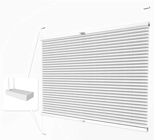 Home-Vision® Premium Plissee zum Anschrauben in der Glasleiste Innenrahmen (Weiß, B70cm x H100cm) Blickdicht Plissee Jalousie mit Halterungen zum Bohren, Sonnenschutzrollo