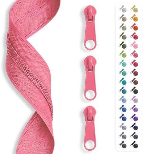5m Reißverschluss endlos, Spirale 5mm + 10 Schieber/Zipper 27 Farben, Meterware (Altrosa)