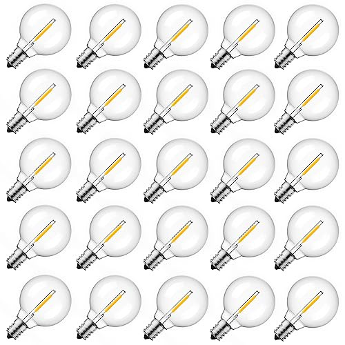 G40 Led Replacement Light Bulbs 1W Shatterproof Globe Bulb fits E12 Candelabra Screw Base, 1.5 Inch Dimmable Light Bulbs for Indoor Outdoor String Lights, Patio Cafe Decor, Warm White, 25 Pack