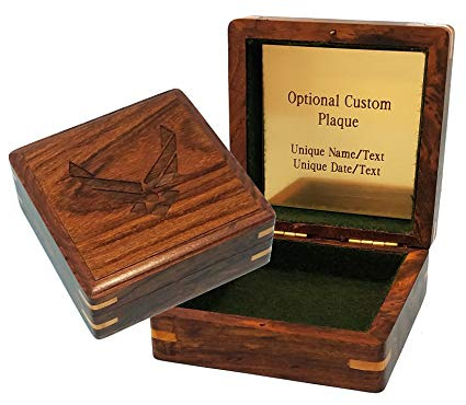 Stanley London Engravable Military Hardwood Storage Box | Perfect for dog tags, challenge coins, or service award medals | Personalized Military Wood Case (Air Force)