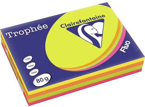 Clairefontaine 1705SC Ramette de 500 feuilles de papier pour imprimante et photocopie Trophée Format A4 (21 x 29,7 cm) 80 g Couleurs fluo assorties