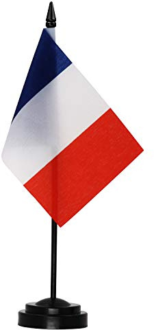 ANLEY France Deluxe Schreibtischflaggenset - 6 x 4 Zoll französische Miniatur-Desktop-Flagge mit 12 massivem Pol - lebendige Farbe und lichtbeständig - schwarze Basis und Speerspitze