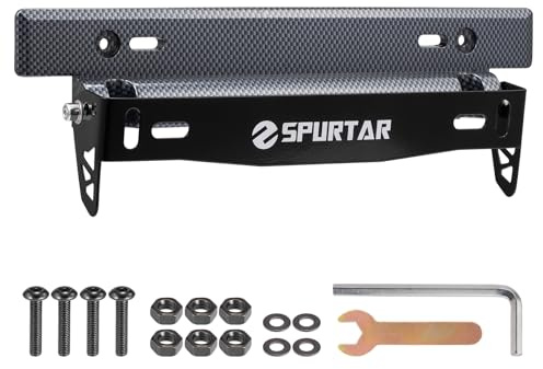 Spurtar Support de Plaque d'immatriculation réglable pour Pare-Chocs Avant de Voiture avec vis et écrous (Noir)