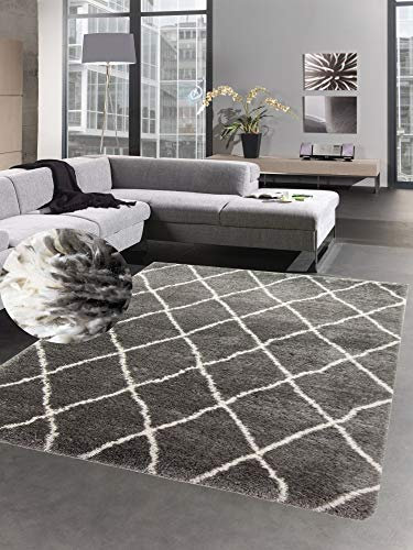 CARPETIA Shaggy matta Flokati hög lugg romber grå grädde storlek 120 x 160 cm