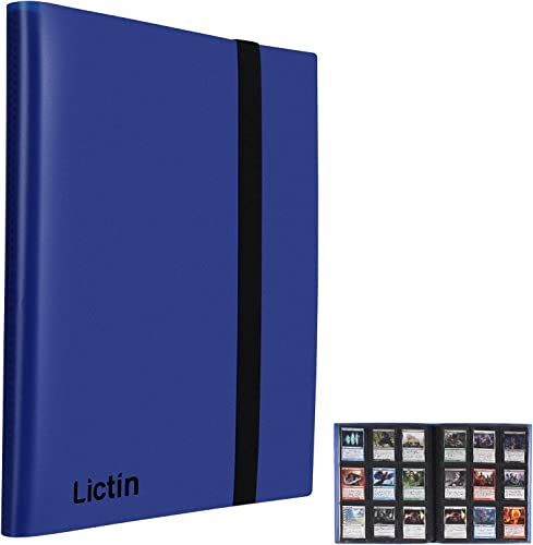 Lictin Raccoglitore Carte da Collezione di Giochi - Album Trasparente Impermeabile con 396 Tasche per Carte da Gioco, Card Binder con Guscio e Cinturino Neri, 22 Fogli, 9 Griglie per Pagina(Blu)