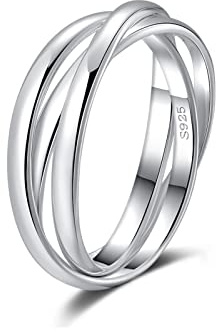 Candyfancy Minimalist Triple Interlocked Rolling Rings 925 Sterling Silver High Polish Plain Stackable Spinner Band Pinky Ring for Women Size F