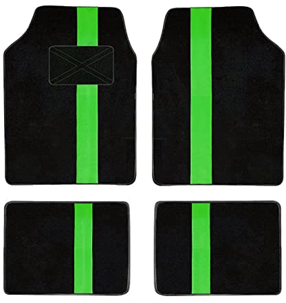Maipula Universal Auto Fußmatten,Automatte für Fast alle Auto,4 Teiliges Set ohne Mattenhalter,Beflockun Auto bodenmatte,Schwarz Grün
