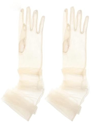 NUTENZA 70 CM Frauen Ultradünne Handschuhe Tüll Ellbogen Lange Hochzeit Braut Kleid Fäustlinge Transparente Sonnencreme Vintage Schwarz Weiß Handschuh-Champagner,Einheitsgröße