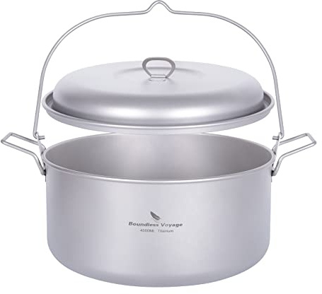 Boundless Voyage Titanium 4.5L Stockpot with 2L Steamer, Sandblasted Finish, Multi-Purpose, Oven & Stovetop Safe, Includes Lid, Portable & Space Saving, Easy to Clean, Hanging Handle