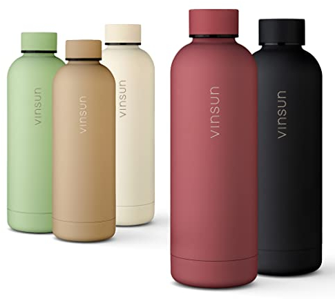 Vinsun Edelstahl Trinkflasche 500ml rot - auslaufsicher, Kohlensäure geeignet, BPA frei - Thermosflasche Sport, Outdoor, Schule, Uni, Fahrrad, Büro, Gym, Wandern