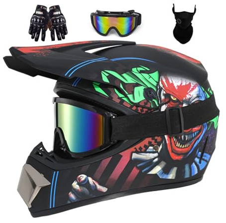 Casques Motocross Enfant Et Adulte Set, Casque De Cross VTT, Casques Cycliste Motocross Adulte, Protection Enduro Casque Moto pour Scooter Chopper Quad Casque De Moto Homme Et Femme ( Color : Black-A