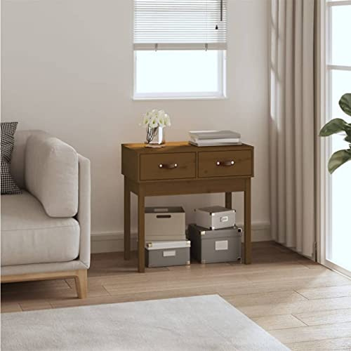 WIFESE Konsolentisch Honigbraun 76,5x40x75 cm Massivholz Kiefer Beistelltisch Holz Konsolentisch mit Schubladen Konsolentisch Holz Telefontisch Ablagetisch Konsolentische fürs Wohnzimmer Modedesign