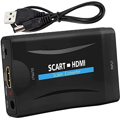 wangos Adattatore ingresso Scart a Uscita Hdmi Convertitore Video Audio, HD 720p/1080p per Proiettore Monitor HDTV STB VHS Xbox PS3 Sky Blu-ray Dvd Wii TV VCR