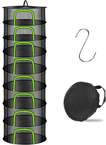 Coopache Colgar Red de Secado de Hierbas Ropa Plantas Marihuana Alimentos Pequeña Pescado Malla con Gancho en Forma de S y Bolsa de Almacenamiento (Negro-8 Capas)