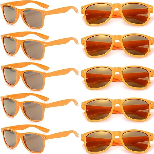 FSMILING Neon Lunettes de soleil Ensemble de fête Lunettes de soleil Orange Lunettes de fête pour les femmes Carnaval Été Plage Pool Party des hommes, paquet de 10 lunettes de soleil