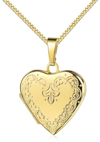 JEVELION Herz Medaillon 585 Gold Herz-Amulett für 2 Bilder zum Öffnen für Damen mit Halskette und Schmuck-Etui