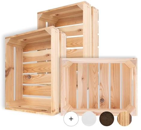 Creative Deco 3 x Holzkiste Natur | Weinkisten Set Obstkiste Holz | Geschliffen | 40 x 30 x 15 cm | Vintage Holzbox Kiste Perfekt als Deko Geschenkkorb leer Spielzeugkiste Aufbewahrungsbox