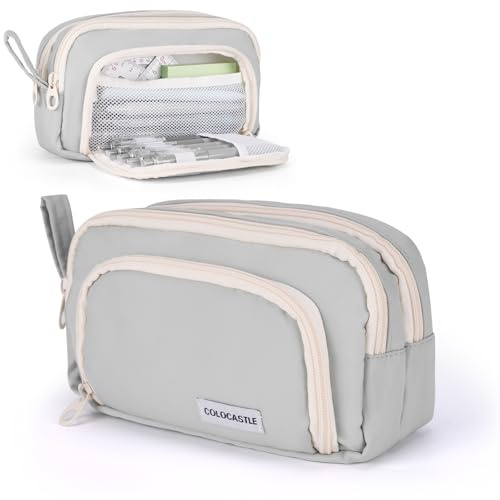 COLOCASTLE Federmäppchen Mäppchen mit 3 Fächer Federtasche große Kapazität Federmappe Mädchen Junge Teenager Erwachsene Schlamppermäppchen Pencil Case mit Tragegriff für Schule Büro