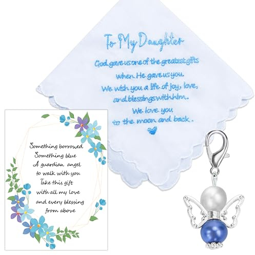 MKISHINE Something Blue Taschentuch für Braut – Engel-Geschenk, Hochzeitsstrauß-Clip, Blau