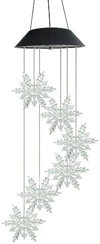 Srliya Weihnachten Solar Schneeflocke Windspiel Licht, Farbwechsel Dekorative Windspiele Outdoor-Dekor (Black)