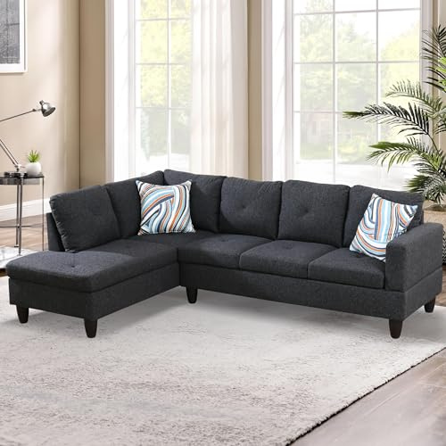 SumKea L-Shaped Sectional Sofa Set, Luxurious Flannelette 5-seat Couches, Durable and Comfortable, Space-Saving Design Perfect for Modern Living Room, Apartment, Black